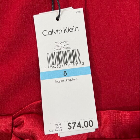 Calvin Klein Girls Red Fit & Flare Dress With Sheer Mesh Details & Bow Accent Si - Picture 10 of 11